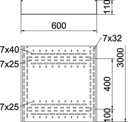 Caminho de cabos em chapa BKRS para passagens 110x600x3000 Aço galvanizado pelo método Sendzimir