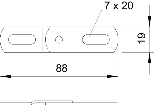 União de dobradiças para sistema BKK 19x88 Aço inoxidável, livre de ferrugem A2 1.4301 brilhante, pós-tratamento