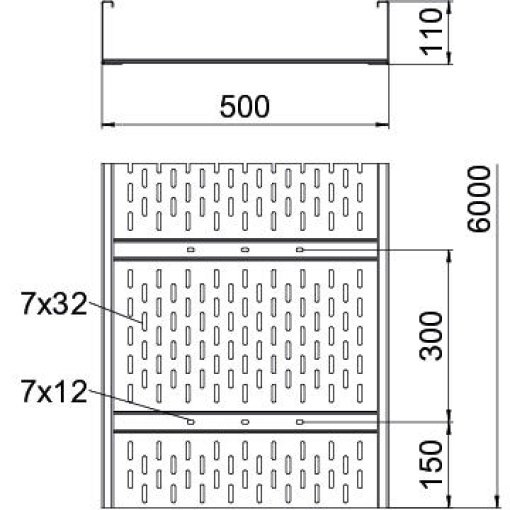 C. cabos em chapa grandes vãos perfurado, fundo acanalado 110x500x6000 Aço galvanizado pelo método Sendzimir zinco