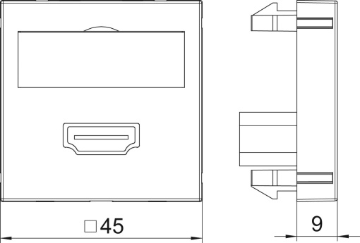 Suporte multimédia HDMI com cabo, fêmea-fêmea 45x45mm Policarbonato cinzento antracite RAL 7021