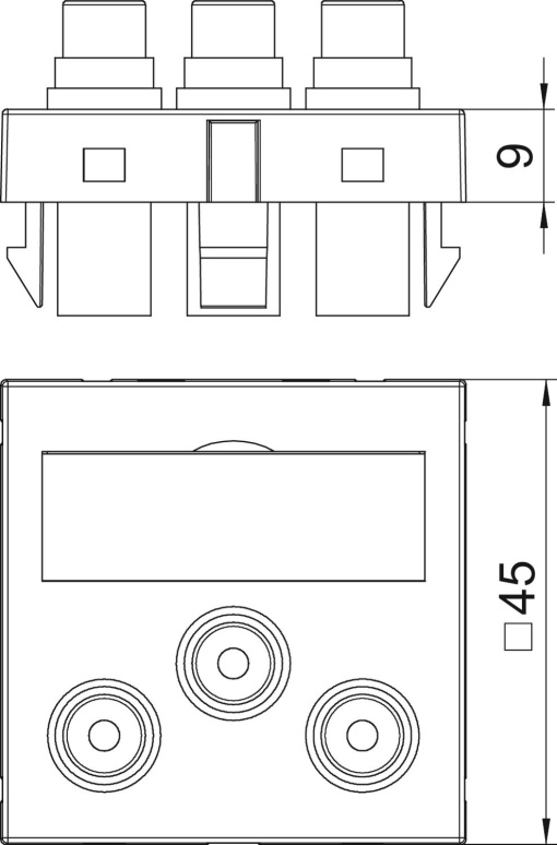 Suporte multimédia vídeo total 3x Ficha, fêmea-fêmea 45x45mm Policarbonato branco puro RAL 9010