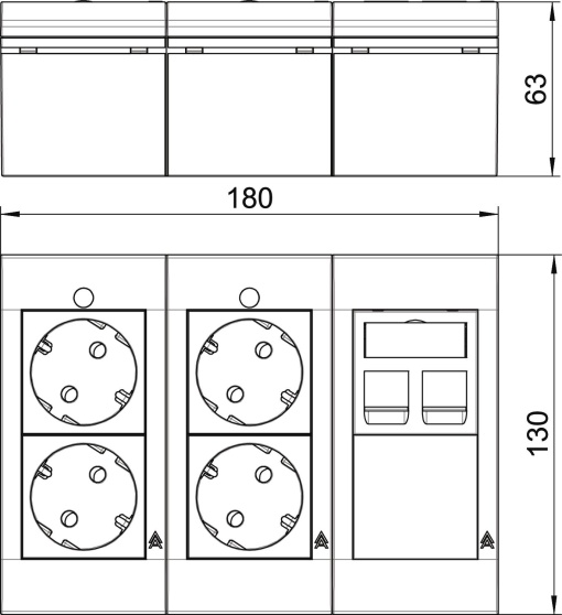 Kit completo Modalnet para parede, triplo 63x130x180mm Policarbonato branco puro RAL 9010