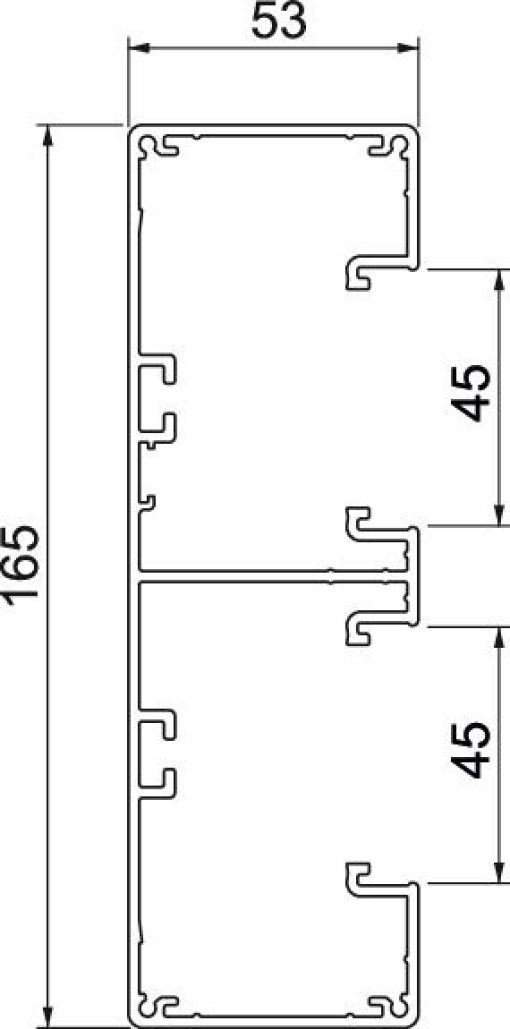 Calha técnica Rapid 45, 2 vias, alumínio 53x165x2000 Alumínio anodizado