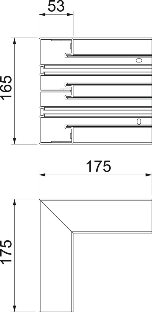 Ângulo interno rígido 175x175x165 Policloreto de vinilo cinzento claro RAL 7035
