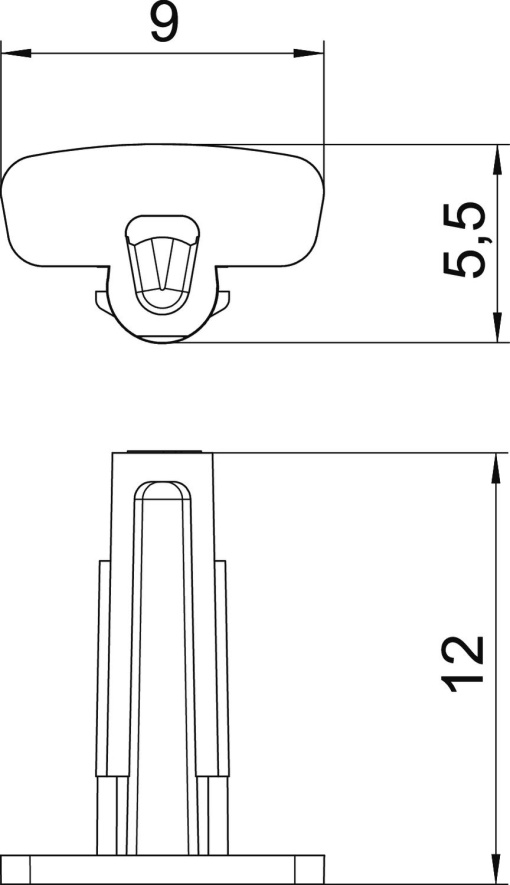 Distanciador para calha de design GAD 9x12x5,5 Poliamida preto RAL 9011