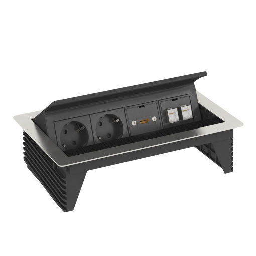 Deskbox, oscilante para montagem embutida em mesa 260x167x68 Aço inoxidável, livre de ferrugem A2 1.4301