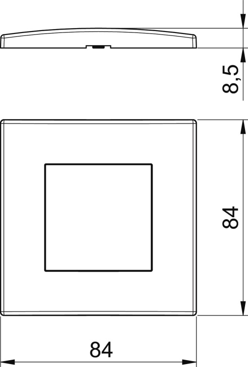 Espelho Modul 45, simples 84x84mm Policarbonato alumínio lacado
