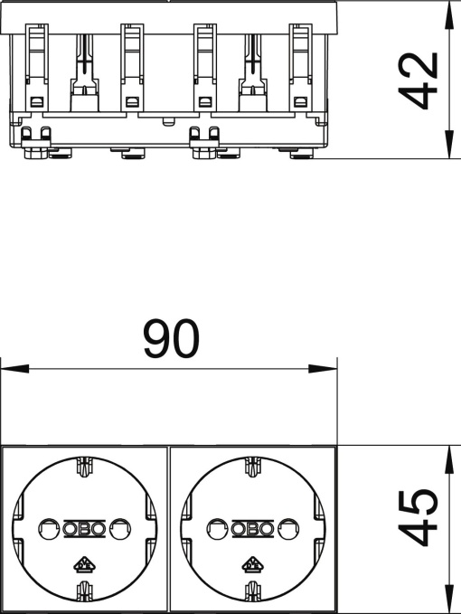 Tomada 0, dupla Alvéolos protegidos 250V, 1016A Policarbonato branco puro RAL 9010