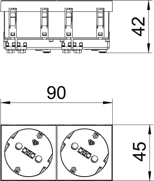 Tomada 33, dupla Alvéolos protegidos 250V, 1016A Policarbonato branco puro RAL 9010
