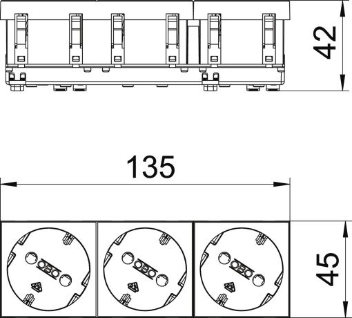 Tomada 33, tripla Alvéolos protegidos 250V, 1016A Policarbonato branco puro RAL 9010
