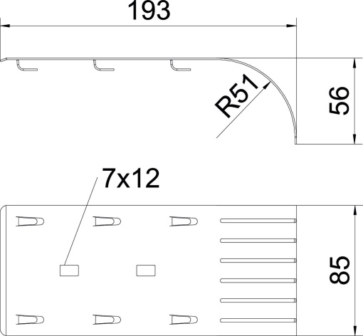 Placa de saída de cabos para caminho de cabos em varão 192x85x51 Aço inoxidável, livre de ferrugem A2 1.4301 brilhante, pós-tratamento