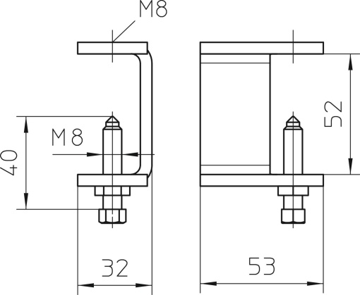 Peça de aperto para caminhos de cabos escada 52x88x5 Aço galvanizado por imersão a quente após maquinação