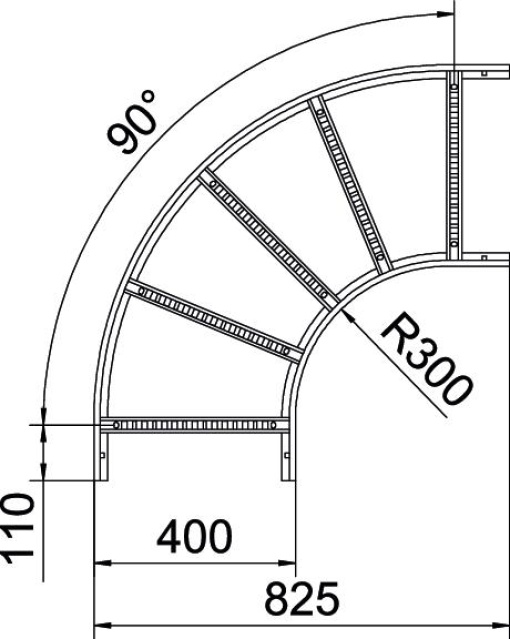Ângulo 90 para caminhos de cabos escada 60x400 Aço galvanizado pelo método Sendzimir
