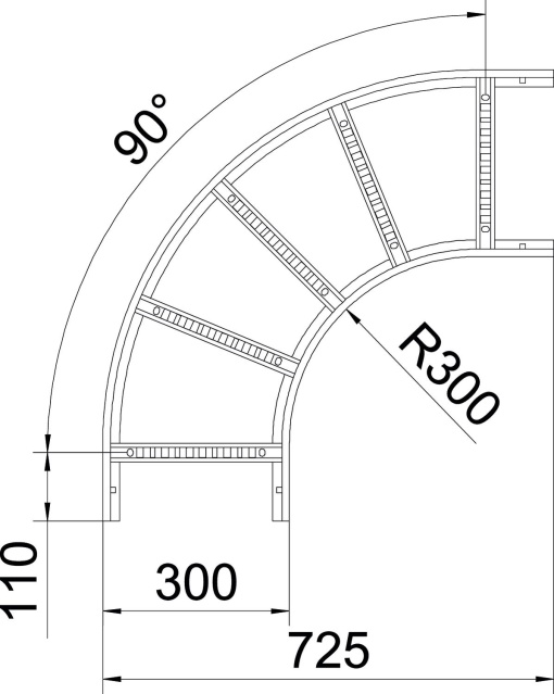 Ângulo 90 para caminhos de cabos escada 60x300 Aço galvanizado por imersão a quente após maquinação