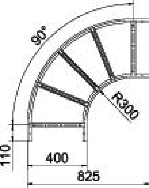 Ângulo 90 para caminhos de cabos escada 60x400 Aço inoxidável, livre de ferrugem A2 1.4301 brilhante, pós-tratamento