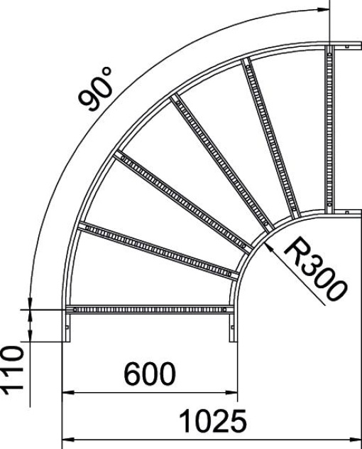 Ângulo 90 para caminhos de cabos escada 60x600 Aço inoxidável A4 1.4571 brilhante, pós-tratamento