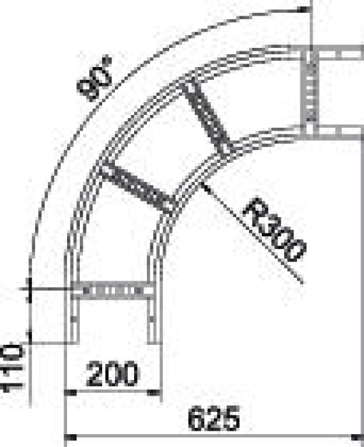 Ângulo 90 para caminhos de cabos escada 110x200 Aço galvanizado pelo método Sendzimir