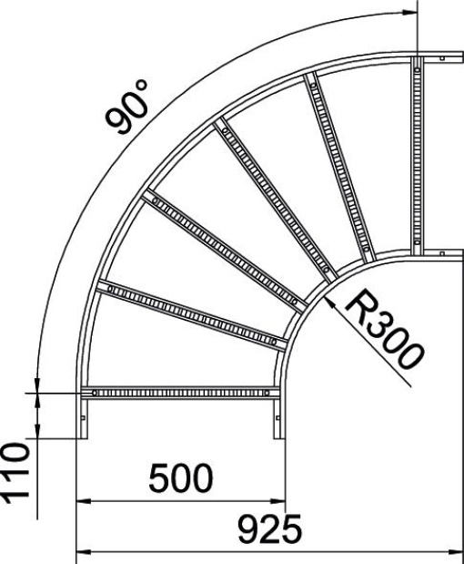 Ângulo 90 para caminhos de cabos escada 110x500 Aço galvanizado pelo método Sendzimir