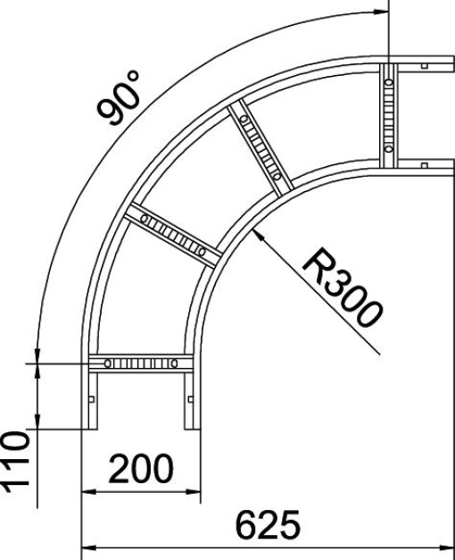 Ângulo 90 para caminhos de cabos escada 110x200 Aço galvanizado por imersão a quente após maquinação