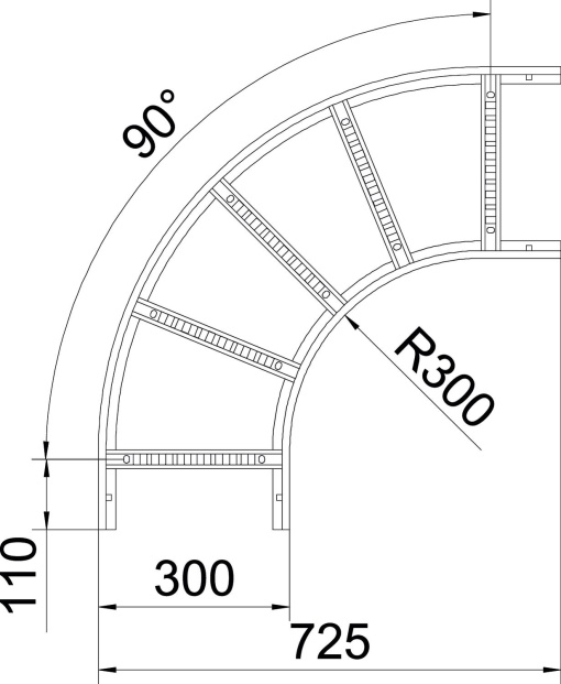 Ângulo 90 para caminhos de cabos escada 110x300 Aço galvanizado por imersão a quente após maquinação