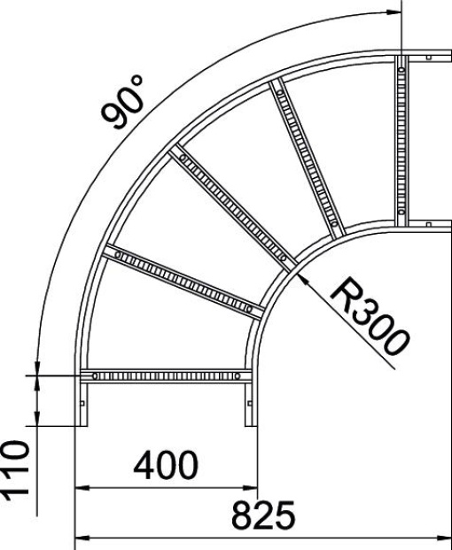 Ângulo 90 para caminhos de cabos escada 110x400 Aço galvanizado por imersão a quente após maquinação