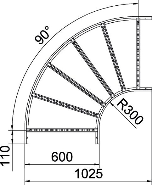 Ângulo 90 para caminhos de cabos escada 110x600 Aço galvanizado por imersão a quente após maquinação