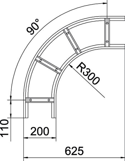 Ângulo 90 para caminhos de cabos escada 110x200 Aço galvanizado por imersão a quente após maquinação