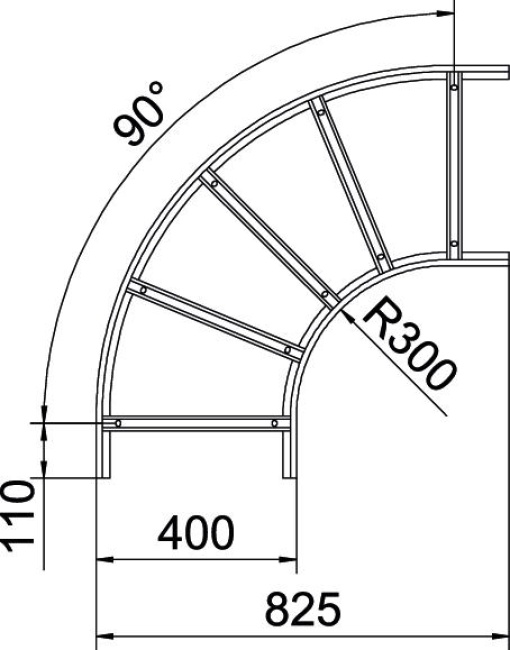 Ângulo 90 para caminhos de cabos escada 110x400 Aço galvanizado por imersão a quente após maquinação