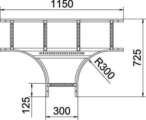 Derivação em T para caminhos de cabos escada 60x300 Aço galvanizado pelo método Sendzimir