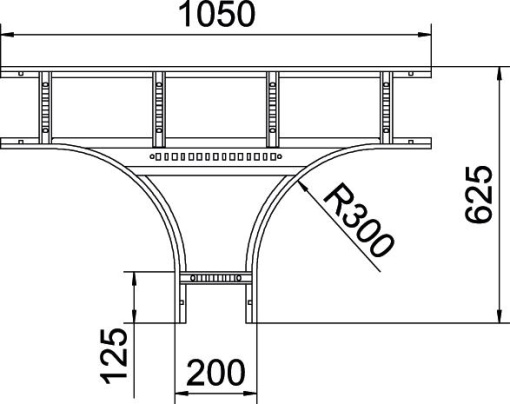 Derivação em T para caminhos de cabos escada 60x200 Aço galvanizado por imersão a quente após maquinação