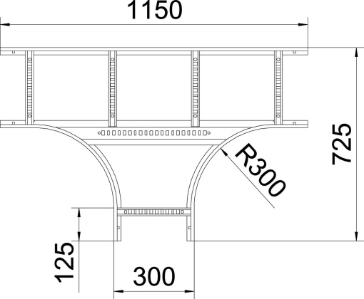 Derivação em T para caminhos de cabos escada 60x300 Aço galvanizado por imersão a quente após maquinação