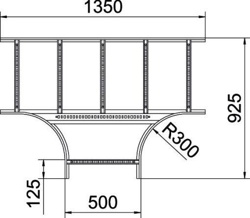 Derivação em T para caminhos de cabos escada 110x500 Aço galvanizado pelo método Sendzimir