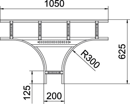 Derivação em T para caminhos de cabos escada 110x200 Aço galvanizado por imersão a quente após maquinação