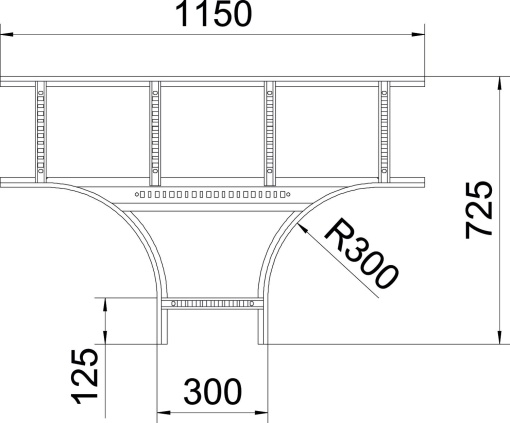 Derivação em T para caminhos de cabos escada 110x300 Aço galvanizado por imersão a quente após maquinação