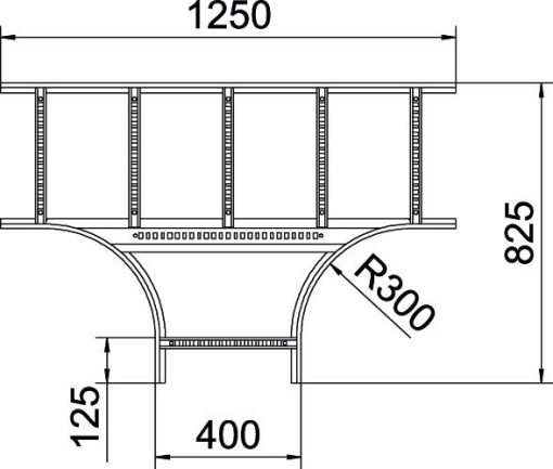 Derivação em T para caminhos de cabos escada 110x400 Aço galvanizado por imersão a quente após maquinação