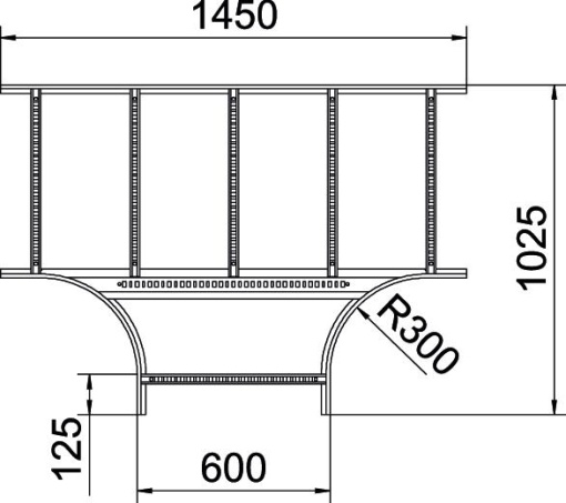Derivação em T para caminhos de cabos escada 110x600 Aço galvanizado por imersão a quente após maquinação