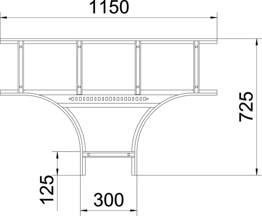 Derivação em T para caminhos de cabos escada 110x300 Aço galvanizado por imersão a quente após maquinação