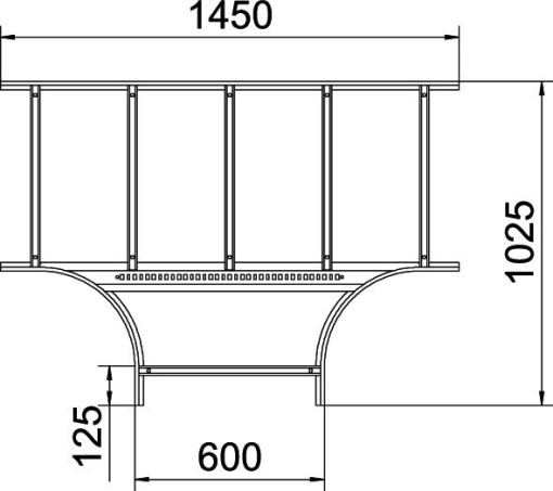 Derivação em T para caminhos de cabos escada 110x600 Aço galvanizado por imersão a quente após maquinação