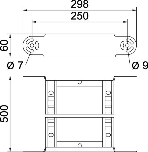 Elemento do ângulo regulável para caminhos de cabos escada 60x500 Aço galvanizado pelo método Sendzimir