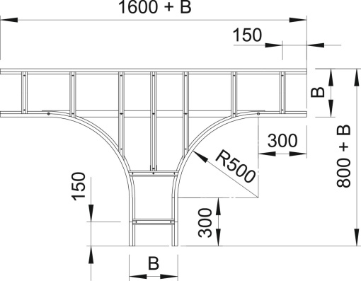 Derivação em T para escada grandes vãos 160 160x400 Aço galvanizado por imersão a quente após maquinação