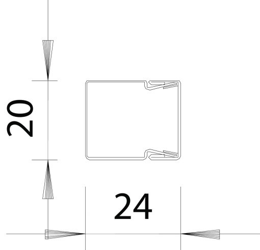 Calha com base perfurada 20x20x2000 Aço com galvanização contínua  com revestimento de plástico branco puro RAL 9010