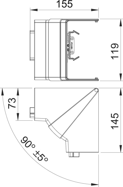 Ângulo interno variável 70x110mm Policarbonatoacrilonitrila-butadieno-estireno cinzento claro RAL 7035