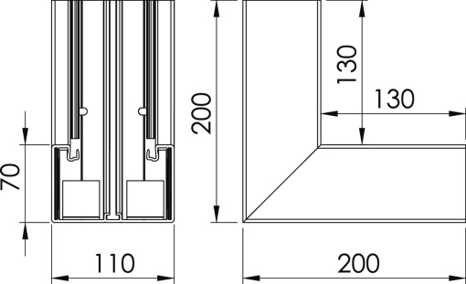 Ângulo interno 70x110mm Policloreto de vinilo branco RAL 9001