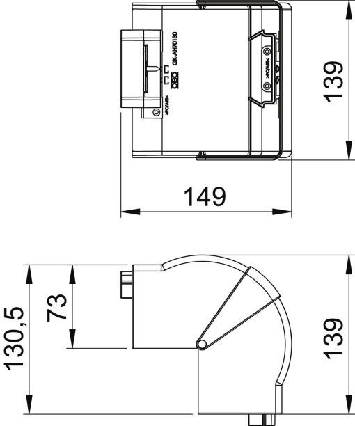 Ângulo externo variável 70x130mm Policarbonatoacrilonitrila-butadieno-estireno branco puro RAL 9010