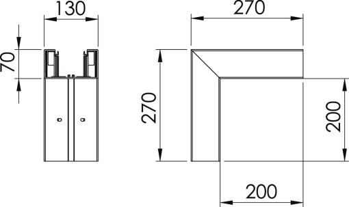 Ângulo externo 70x130mm Policloreto de vinilo branco RAL 9001
