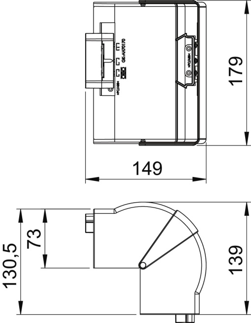 Ângulo externo variável 70x170mm Policarbonatoacrilonitrila-butadieno-estireno cinzento claro RAL 7035