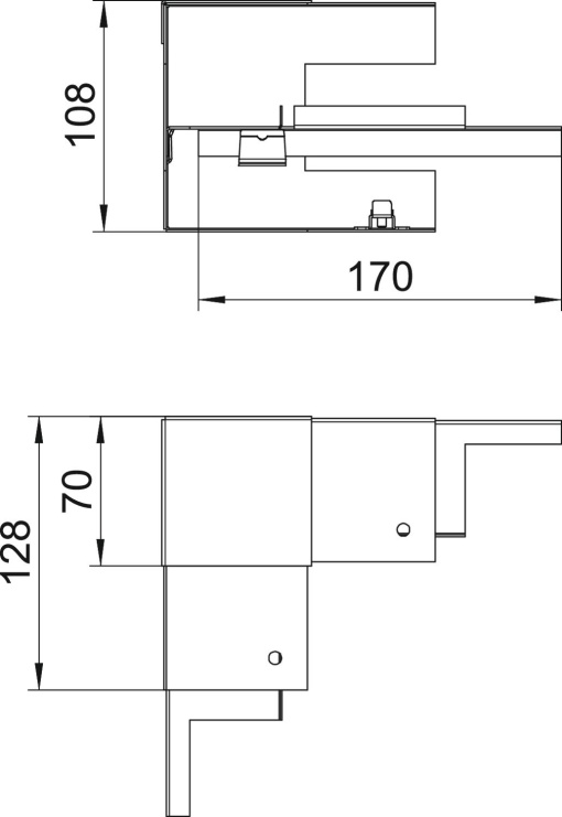 Ângulo interno simples, simétrico 70x110x128 Aço branco puro RAL 9010
