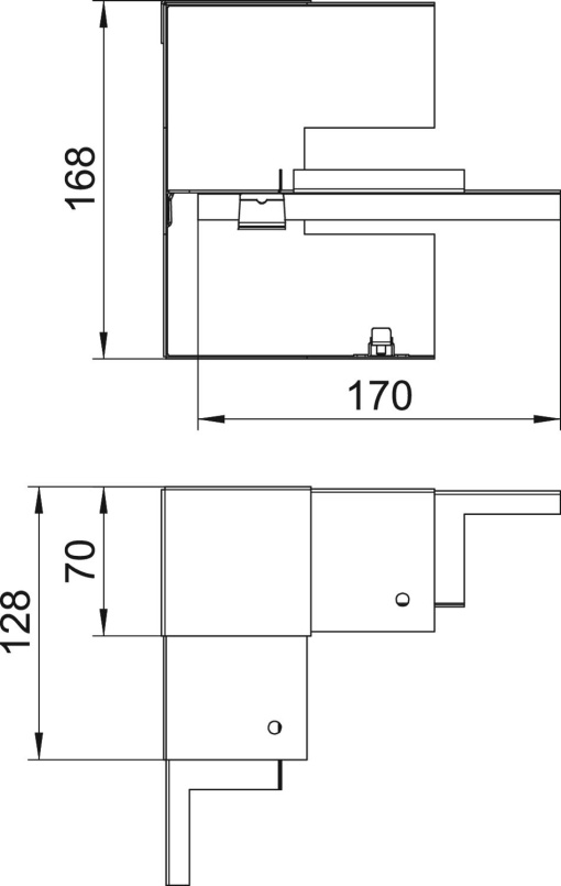 Ângulo interno simples, simétrico 70x170x128 Aço branco puro RAL 9010