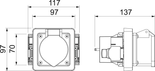 Accessory mounting box for CEE sockets 73x84x117 Poliamida preto RAL 9011