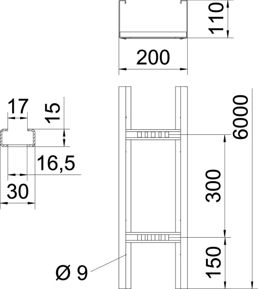 Caminho cabo escada grande vão aba perfurada 110x200x6000 Aço galvanizado pelo método Sendzimir